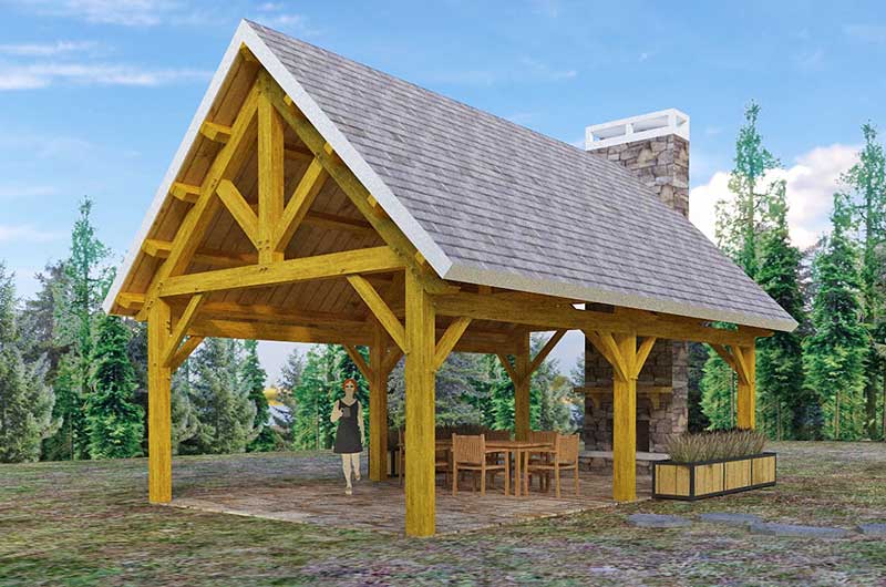 16’x28’ King Post Long Timber Frame Pavilion