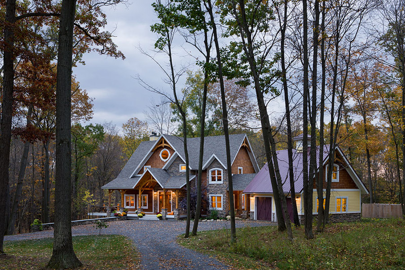 Custom Eastern White Pine Black Walnut Timber Frame Home by Woodhouse