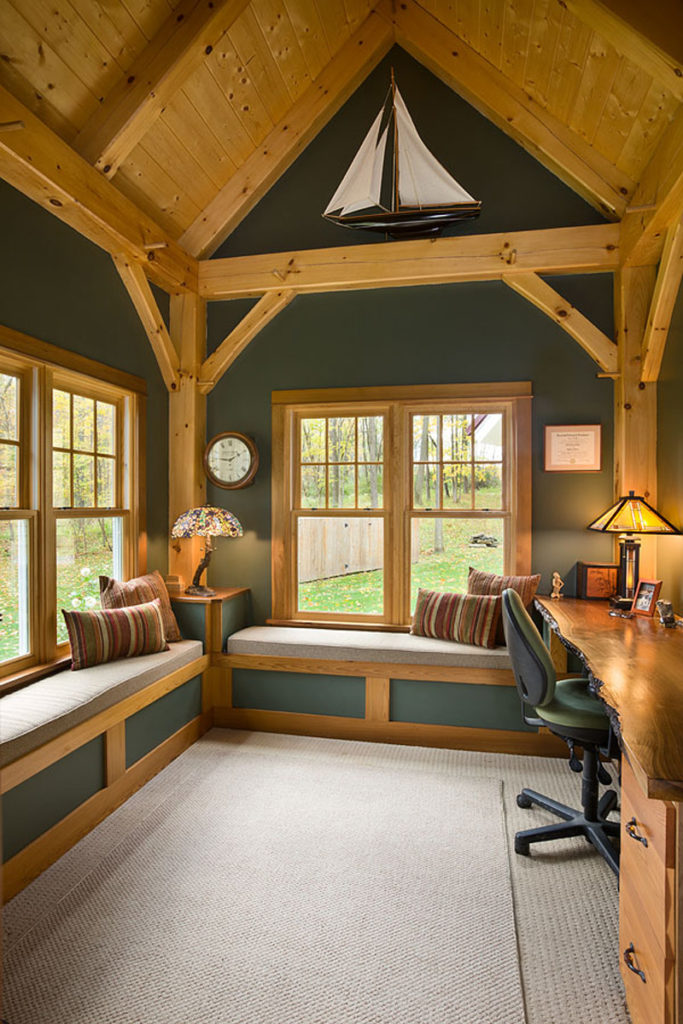 Custom Eastern White Pine Black Walnut Timber Frame Home by Woodhouse, the Timber Frame Company