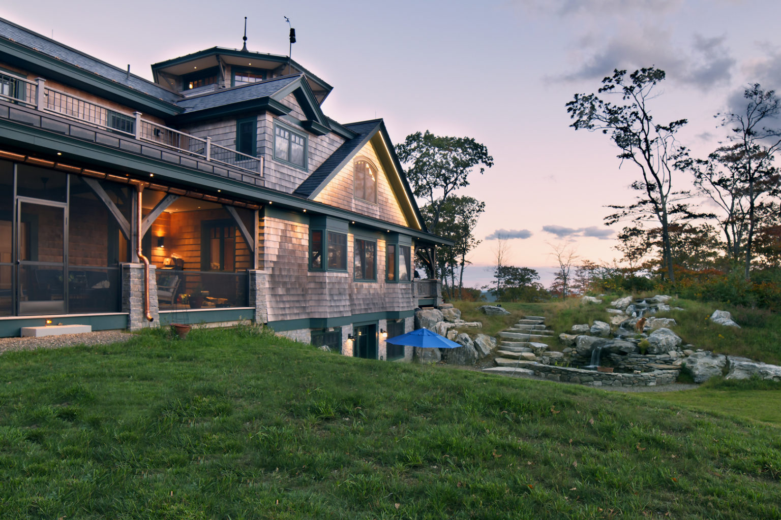 Custom Timber Frame Home Yard by Woodhouse, The Timber Frame Company