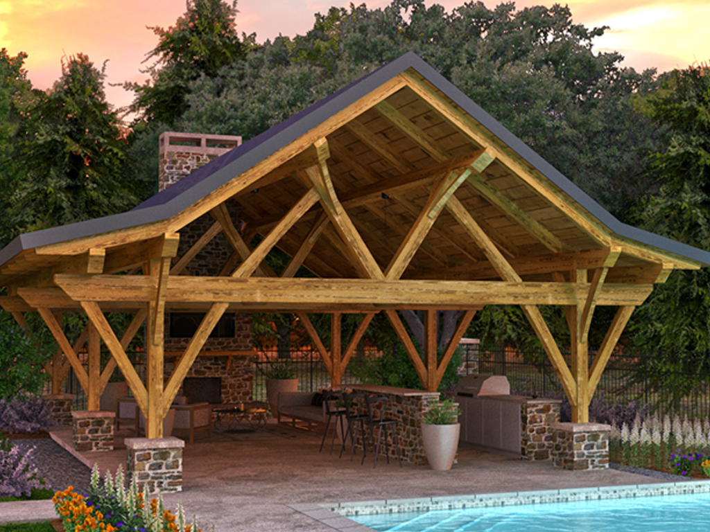 Gullwing Pavilion by Woodhouse, The Timber Frame Company