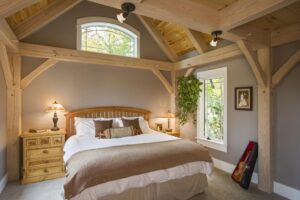 Timber Frame Lake Home in Finger Lakes NY-Bed Room