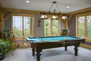 Timber Frame Lake Home in Finger Lakes NY-Billiard Room