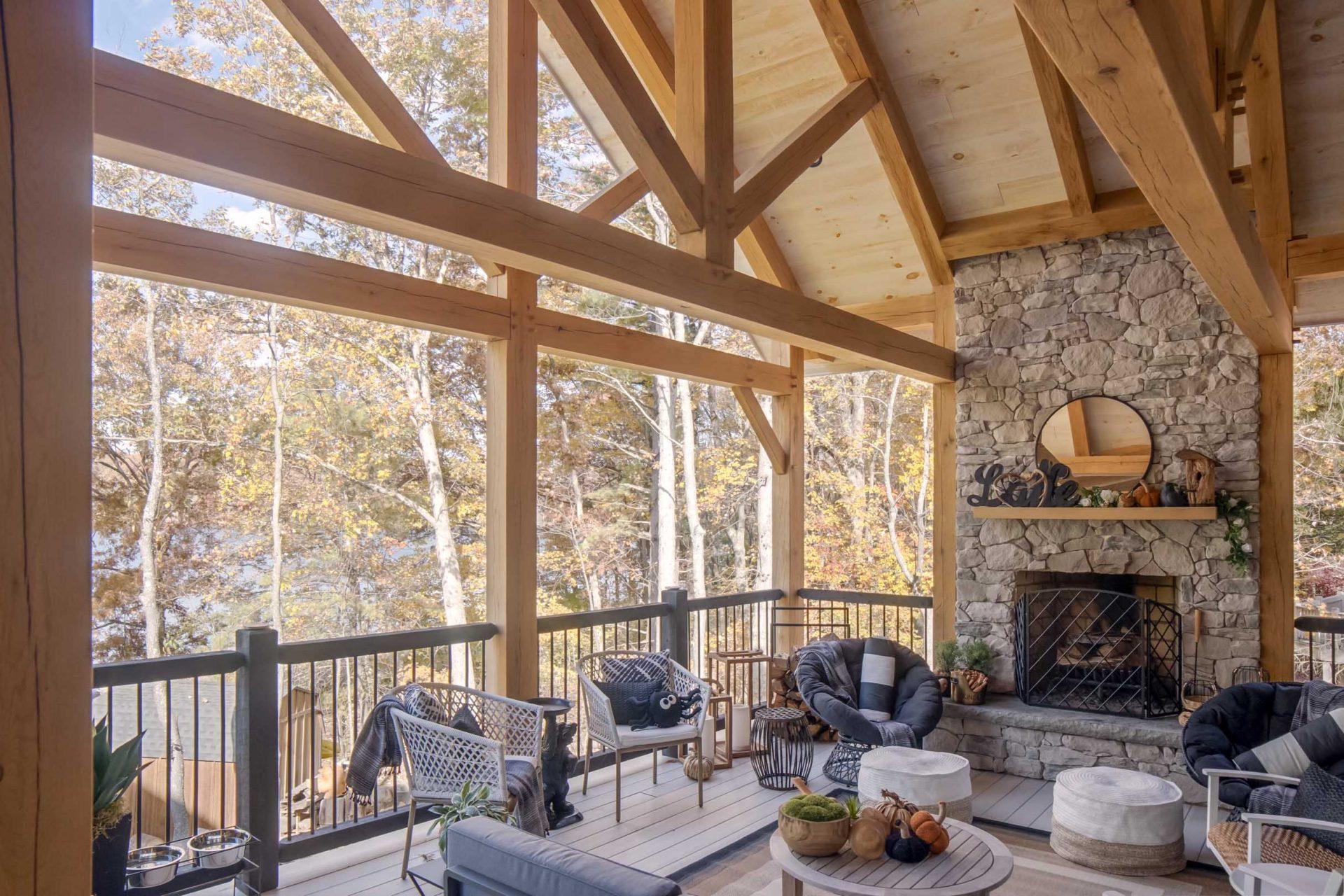 Enclosed porch in a Maryland timber frame home