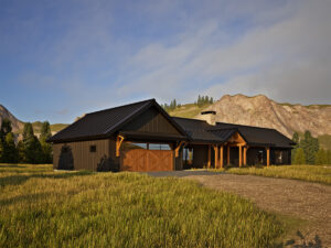 3D rendering of BigSkyEscape timber frame home design exterior