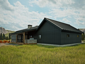 3D rendering of BigSkyEscape timber frame home design exterior